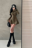 Fashionkova party look inspos Chelly Solid Color Slim Long Sleeves Shirt Pleated Button Up Waist Short Mini Dress