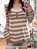FashionKova-Striped casual pattern sweater cotton chic grunge punk Y2K top street high street rock aesthetic retro hop fashion women sweater