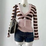 FashionKova-back to school outfit Maillard American Vintage Y2K Women's Casual Knit Sweater Sexy Slim Chic Fashion Aesthetic Pullover Harajuku Emo Girl Streetwear