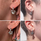 Fashionkova Stainless Steel Asymmetric Star Love Heart Hoop Earrings For Women Men Punk Hip Hop Trend Y2K Fashion Jewelry Scene Accessories