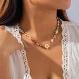 Fashionkova Baroque Imitation Pearls Necklace For Women Boho Colorful Seed Beads Chain Choker Geometric Flowers Clasp Pendant Collar Jewelry