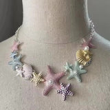 Fashionkova New Boho Enamel Drip GlazeColorful Starfish Shell Pearl Pendant Clavicle Chain Choker Necklace For Women Aesthetic Beach Jewelry