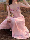 Fashionkova Casual Light Pink Printed Sleeveless Dress Beach Fashion Y2K Vintage Chic Summer French Retro Elegant Chiffon Midi Dress Women Outfit Ideas