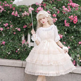 Fashionkova Victorian Vintage Lolita Dress Women Gothic Y2k Puff Short Sleeve Laminated Flounces Mini Dresses Bow Ruffles Princess Vestidos