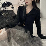 Fashionkova Gidyq Gothic Women Black Shirts Korean Female Designed Irregular Tops Dark Academic Spring Fashion Streetwear Y2K Blouse New ootd