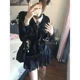 Fashionkova Y2K Ruffles Mini Dress Women Harajuku Vintage Bandage Dresses Summer Gothic Aesthetic Sexy V Neck Long Sleeve Bodycon Vestidos ootd