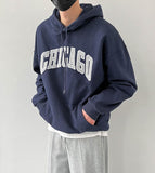 Fashionkova  No. 5421 DARK BLUE CHICAGO LETTERED HOODIE