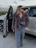 Fashionkova party look inspos Women's Brown Big Lapel Faux Fur Fury Fashion Fluffy Long Sleeved Thick Warm Fury Jacket 2024 Winter Lady Casual Street Outwear