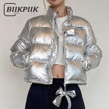 Fashionkova party look inspos Casual Bow Glossy Puffer For Women Fashion Zipper Turtleneck Wadded Jacket New Autumn Winter Concise All-match Outfits