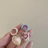 Fashionkova Trendy Cute Colorful Asymmetrical Enamel Flowers Heart Drop Earrings For Women Girls Fashion Aesthetic Jewelry Gifts Wholesale