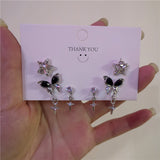 Fashionkova 6PCS Kpop Fashion Gothic Zircon Crystal Star Corss Stud Earrings Set For Women Trend Punk Sweet Cool Party Aesthetic Y2K Jewelry