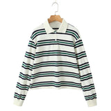 Fashionkova party look inspos Fashion Stripe Women's T-shirt Casual Long Sleeve Female All Match Polo Shirt 2025 Spring New Ladies Loose Tops High Street