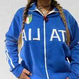 Fashionkova party look inspos traf women's clothing promotion Y2K autumn winter new in ITALIA Blue sweatshirt zipper official-website Women's sweatshirts