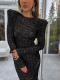 Fashionkova party look inspos Elegant Round Neck Sequin Maxi Dress Slim Fit Backless Long Sleeve Bodycon Rodes New Autumn Winter Women Banquet Party Vestidos