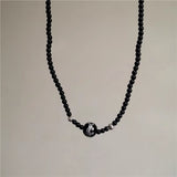 Fashionkova Goth Harajuku Black Lava Heart Wings Pendant Chain Black Beaded Necklace For Men Women Halloween Y2K 2000s Jewelry Accessories