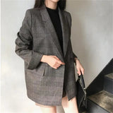 Fashionkova  Nye Outfit 2024 Women Winter Plaid Blazers Coats Korean Fashion Elegant Solid Thick Jacket Female Double Breasted Office Lady Long Overcoat