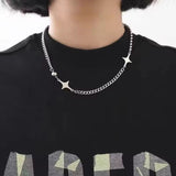 Fashionkova Kpop Y2K Trendy Star Moon Cross Silver Color Choker Chain Necklace Pendant Neck For Women Men Charm Grunge Punk Fashion Jewelry