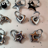 Fashionkova Punk Dangle Edgy Earrings Unique Detachable Stainless Steel Chunky Star Heart Moon Hoop Earrings For Women Men Statement Jewelry