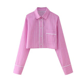 Fashionkova party look inspos Fashion Pink Patchwork Long Pant Set for Women Casual Lapel Long Sleeve Shirt Wide Leg Trousers Sets 2024 Spring New 2 Pcs Set