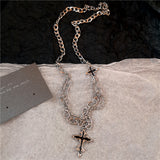 Fashionkova Kpop Y2K Trendy Star Moon Cross Silver Color Choker Chain Necklace Pendant Neck For Women Men Charm Grunge Punk Fashion Jewelry