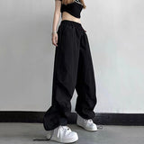 Fashionkova Party Outfit Rimocy High Waist Summer Cargo Pants Women Streetwear Drawstring Thin Parachute Pants Woman Solid Color Wide Leg Y2k Trouses