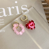Fashionkova Kpop Trendy Cute Pink Glass Heart Shape Drop Earrings For Women Girls Y2K Fashion Aesthetic Party Jewelry Gifts Wholesale