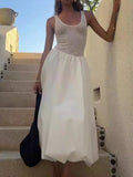 Fashionkova Sleeveless Holiday Sheer Patchwork Maxi Dress, Women Summer Backless Spaghetti Strap Party Dress, Beach Style Chic Ladies Dress