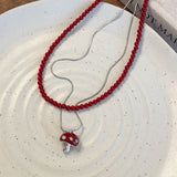 Fashionkova New Trendy Y2K Cute Drip Glaze Mushroom Pendant Snake Chain Necklace For Women Kpop Hip Hop Jewelry Accessories High Wholesale