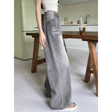 Fashionkova party outfit  Summer Grey Womens Jeans High Waist Baggy Casual Vintage Y2K Trend Straight Cargo Pants Street American Wide Leg Denim Trouser