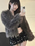 Fashionkova  party look inspos Y2K Faux Fur Coat Elegant White Gray Women's Winter Jacket Fashion Chic Loose Short Outerwears Korea Casual Femme New Streetwear