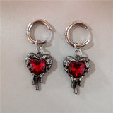 Fashionkova New Gothic Y2k Red Heart Pendant Dangle Earrings For Women Stainless Steel Jewelry EMO Grunge Vintage Aesthetic Rave Accessories