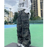 Fashionkova Party Outfit Women's Camouflage Large Pocket Wide Legs Unisex Pants Young Girl Street Straight Bottoms Female High Waisted Trousers