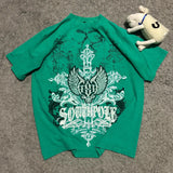 Fashionkova 2000s Southpole Street Retro Hip Hop Costume Couple T-shirt Gothic Skull Cross Printing Fashion Casual Graphic Men's Shirts