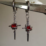 Fashionkova Goth Irregular Red Crystal Cross Hoops Earrings For Women Men Punk Hip Hop Y2K Stainless Steel Jewelry Grunge Charms Accessories