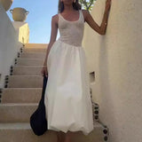 Fashionkova Sleeveless Holiday Sheer Patchwork Maxi Dress, Women Summer Backless Spaghetti Strap Party Dress, Beach Style Chic Ladies Dress