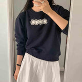 Fashionkova Embroidered Lace Flowers Pullover Sweatshirt