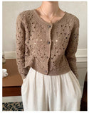 Fashionkova Long Sleeve Crochet Top for Women Sheer Button Up Hollow Out Openwork Knit Cardigan Jacket Spring Summer Boho Vacation Outfit Casual Outfit