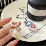 Fashionkova Trendy Cute Colorful Asymmetrical Enamel Flowers Heart Drop Earrings For Women Girls Fashion Aesthetic Jewelry Gifts Wholesale