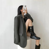 Fashionkova  Nye Outfit Black Suit Jacket Women Fashion Office Ladies Single Button Outerwear Y2K Autumn Loose Korean Solid High Street All-Match Coats
