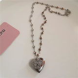 Fashionkova Y2K Heart Locket Pendant Openable Female Silver Color Stainless Steel Photo Necklace For Women Frame Charm Aesthetic EMO Jewelry