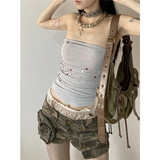 Fashionkova Vintage Women's Denim Shorts Hight Waisted Pockets Camouflage Y2k Casual Jeans Cargo Pants Gothic Green Short Jeans 2024 Summer