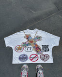 Fashionkova Y2k Top American Vintage Cross Print Short Sleeve T-shirt Men 2024 Summer New Goth Harajuku Couple Fashion Casual loose shirt