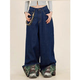 Fashionkova Party Outfit Women's Splicing Camouflage Rolled Edge Jeans Street Girl Bottoms Wide Legs Pants Female Fashion Blue Denim Trousers