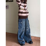 Fashionkova Y2K Vintage High Waist Plus Size Women Jeans 2025 Hip Hop Graffiti Print Baggy Cargo Pants Streetwear Hot Girl Stretch Denim