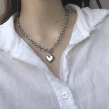 Fashionkova European Style Hyperbole Love Heart Pendant Necklaces Coldness Punk Neck Chains For Women Unisex Korean Fashion Jewelry Dancing