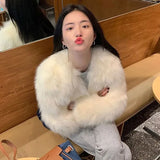 Fashionkova Faux Fur Coat Women Clothing Y2K Autumn New Fashion Casual Imitation Fox Fur Jacket Crop Loose All Match Warm Female Winter Top ootd