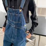 Fashionkova  Party Outfit  Jumpsuits Women Dark Blue Vintage Streetwear Harajuku Casual Fashion High Waist Loose Overalls Ulzzang Denim Suspenders Trousers