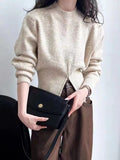 Fashionkova Cinched Waist Sweater for Women Pullovers Long Sleeve Mock Neck Plain Knitted Jumper with Zip Front Trendy Fall Winter Outfit Spring Style 2025