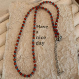 Fashionkova Korean Fashion Cute Retro Red Blue Beaded Choker Necklace For Women Aesthetic Y2K Charms Jewelry Accessories Wholesale