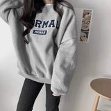 Fashionkova Letter Embroidered Round Neck Oversized Sweatshirt